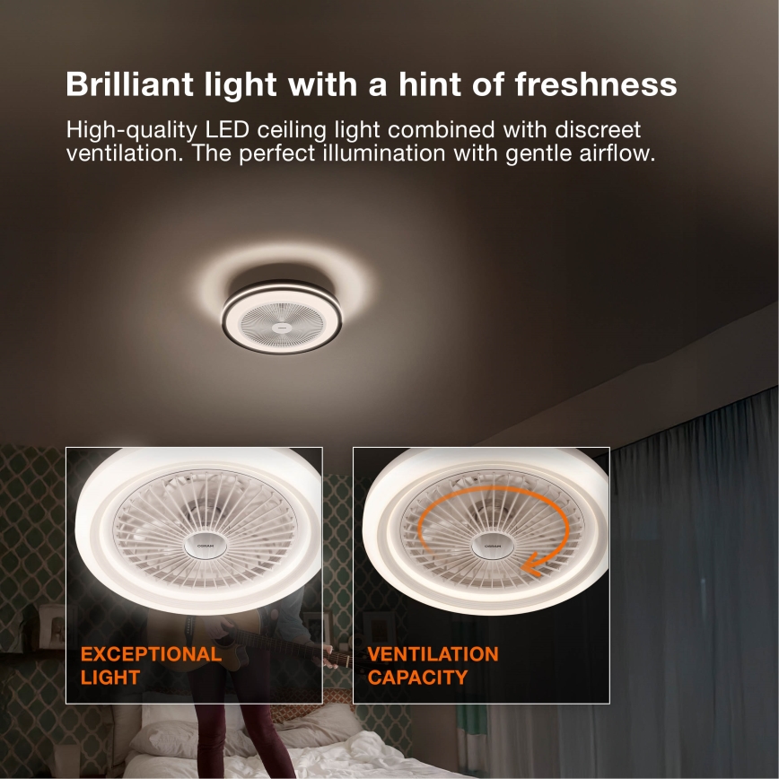 Osram - LED hämardatav laevalgusti ventilaatoriga MURLAN LED/26W/230V 3000-6500K + kaugjuhtimispult