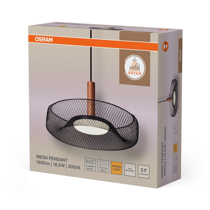 Osram - LED-rippvalgusti kaablil DECOR MESH LED/18,5W/230V läbimõõt 40 cm must/kummipuu