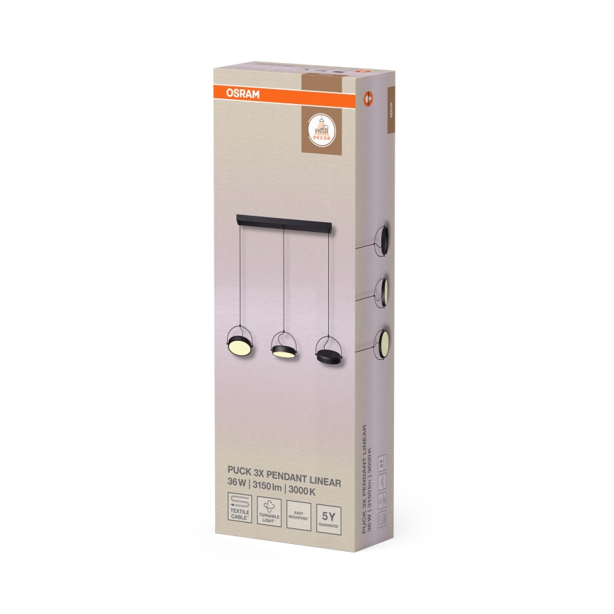 Osram - LED-rippvalgusti kaablil DECOR PUCK 3xLED/12W/230V CRI 90 must