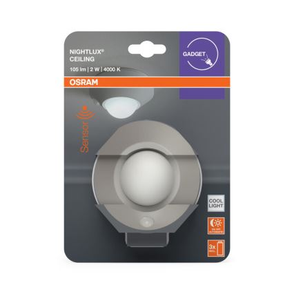 Osram - LED-öövalgusti anduriga NIGHTLUX LED/2W/3xAA hõbedane