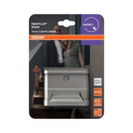 Osram - LED trepivalgusti anduriga NIGHTLUX LED/0,25W/3xAAA IP54 hõbedane