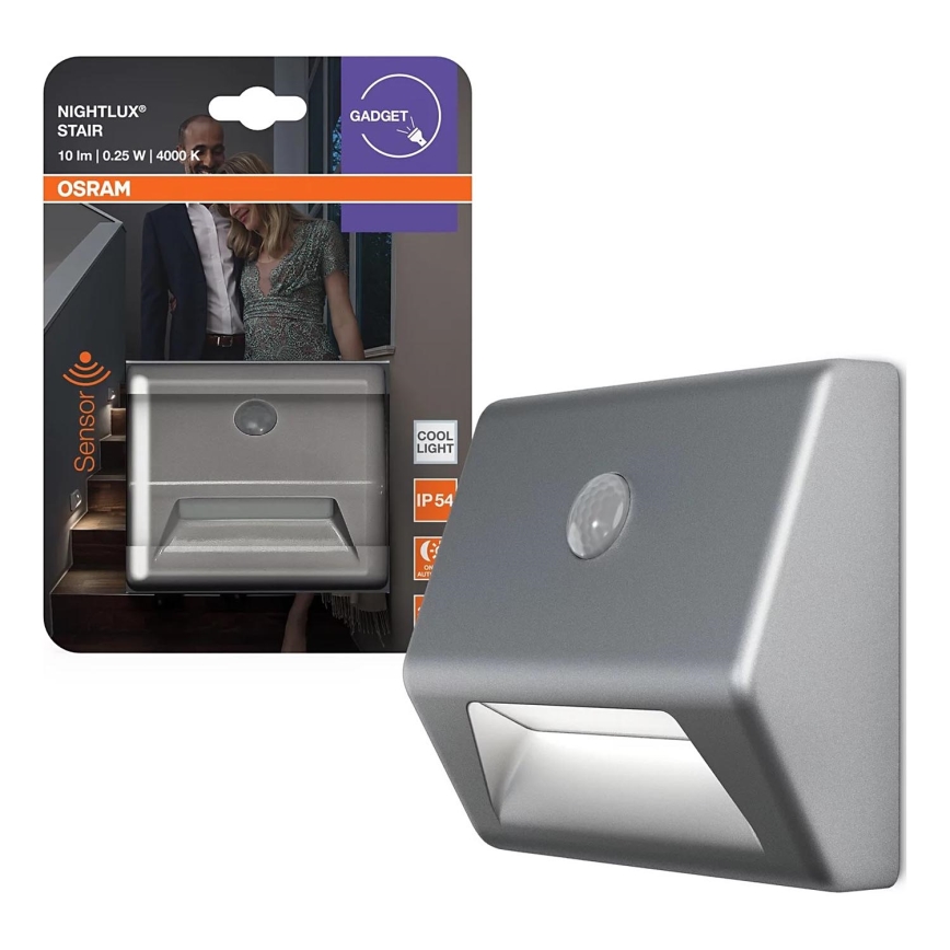 Osram - LED trepivalgusti anduriga NIGHTLUX LED/0,25W/3xAAA IP54 hõbedane