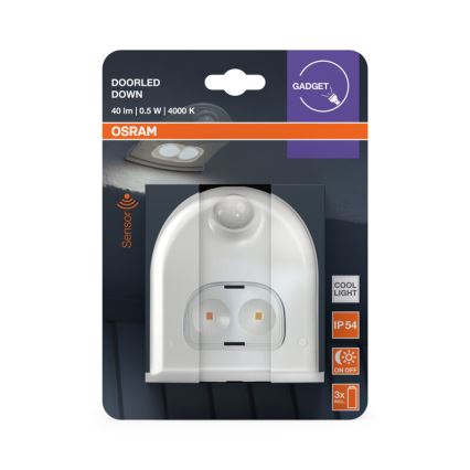 Osram - LED välisseinale mõeldud seinavalgusti liikumisanduriga DOORLED LED/0,5W/3xAA IP54 valge