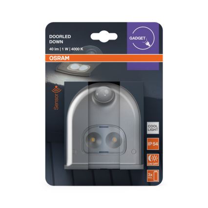 Osram - LED välisseinavalgusti anduriga DOORLED LED/0,5W/3xAA IP54 hõbedane