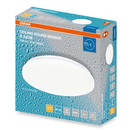 Osram - LED vannitoa laevalgusti hämaruseanduriga CEILING ROUND LED/18W/230V 3000K läbimõõt 33 cm IP44 valge