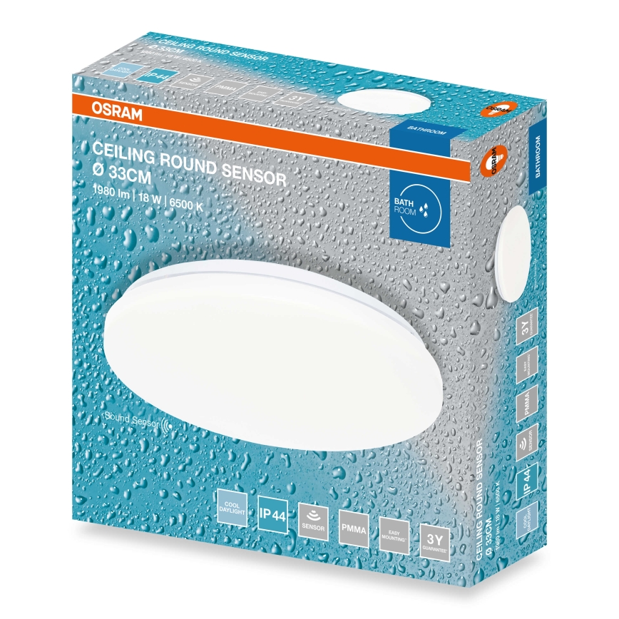 Osram - CEILING ROUND LED/18W/230V, vannitoa laevalgusti hämarussensoriga, 6500K, läbimõõt 33 cm, IP44, valge