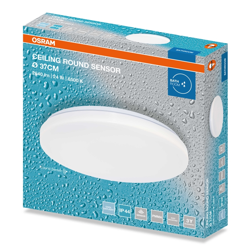 Osram - LED-vannitoa laelamp hämaruseanduriga CEILING ROUND LED/24W/230V 6500K, läbimõõt 37 cm, IP44, valge
