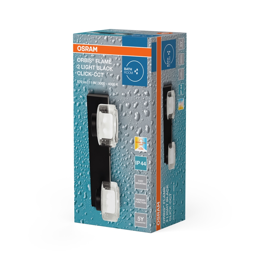 Osram - LED-vannitoa seinavalgusti ORBIS FLAME 2xLED/5,5W/230V 3000/4000K IP44 must