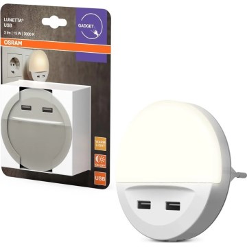 Osram - LUNETTA LED-öövalgusti pistikusse anduriga, 2xUSB, LED/13W/230V