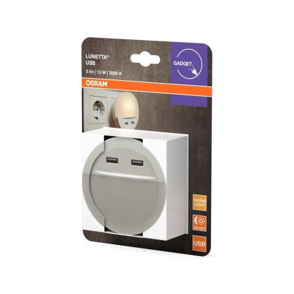 Osram - LUNETTA LED-öövalgusti pistikusse anduriga, 2xUSB, LED/13W/230V