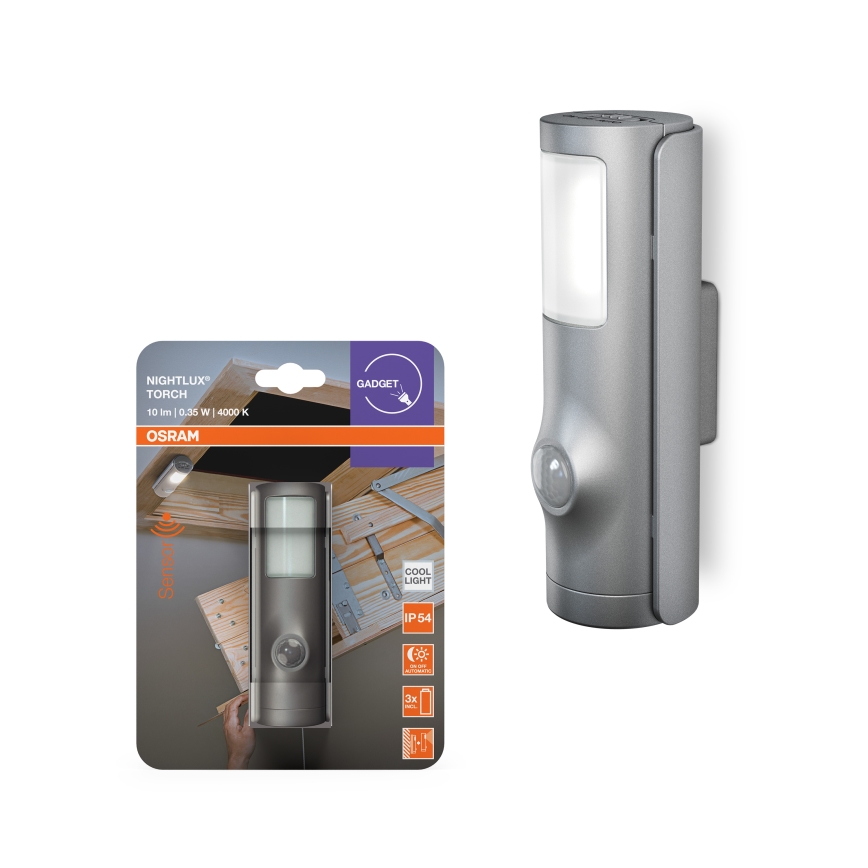 Osram - LED suunavalgusti anduriga NIGHTLUX LED/0,35W/3xAAA IP54 hõbedane