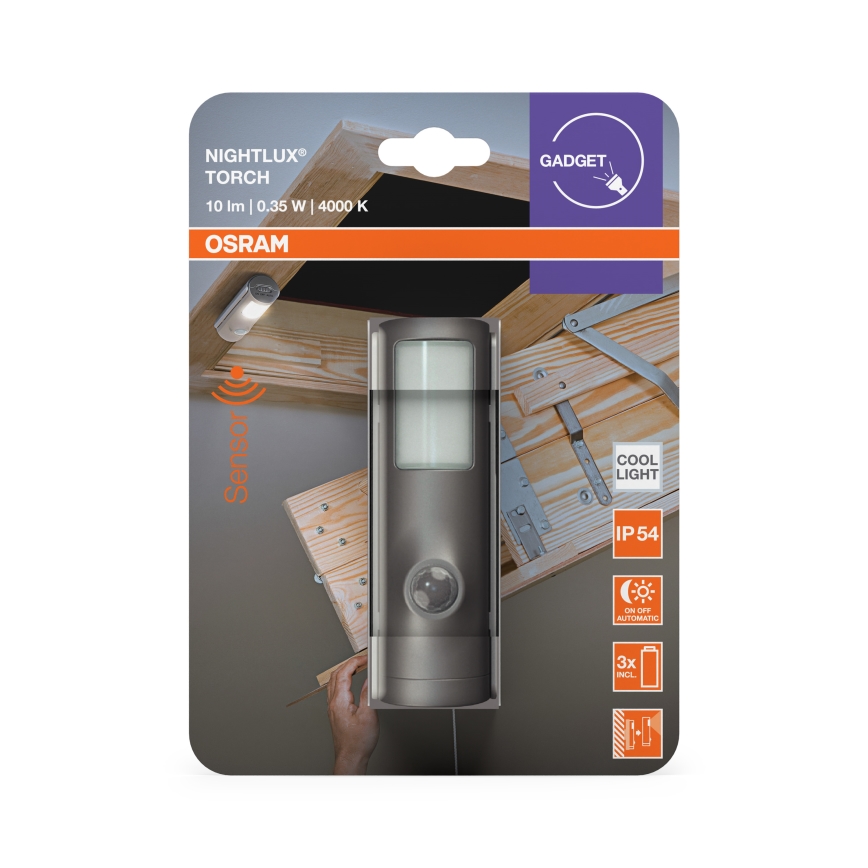 Osram - LED suunavalgusti anduriga NIGHTLUX LED/0,35W/3xAAA IP54 hõbedane