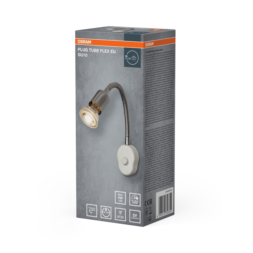 Osram - Painduv seinavalgusti PLUG TUBE FLEX 1xGU10/5W/230V mattkroom/valge