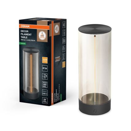 Osram - LED hämardatav puutetundlik välistingimustes kasutatav lauavalgusti ENDURA STYLE LED/1,5W/5V 2500 mAh USB IP54 antratsiit