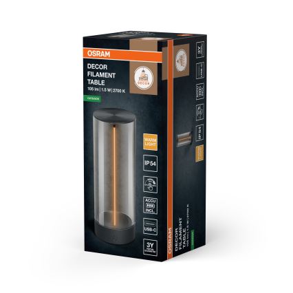 Osram - LED hämardatav puutetundlik välistingimustes kasutatav lauavalgusti ENDURA STYLE LED/1,5W/5V 2500 mAh USB IP54 antratsiit