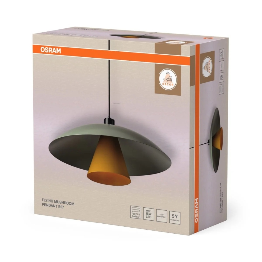 Osram - Ripatsvalgusti kaabliga DECOR FLYING MUSHROOM 1xE27/25W/230V, läbimõõt 50 cm, roheline