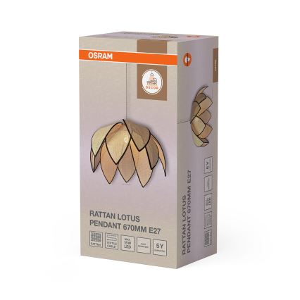 Osram - Ripplamp juhtmega DECOR RATTAN 1xE27/15W/230V läbimõõt 67 cm beež/must