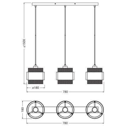 Osram - Rippvalgusti kaabliga DECOR HORNET 3xE27/10W/230V must/kuldne