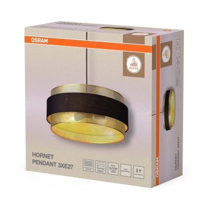 Osram - Rippvalgusti kaabliga DECOR HORNET 3xE27/10W/230V Ø 50 cm must/kuldne