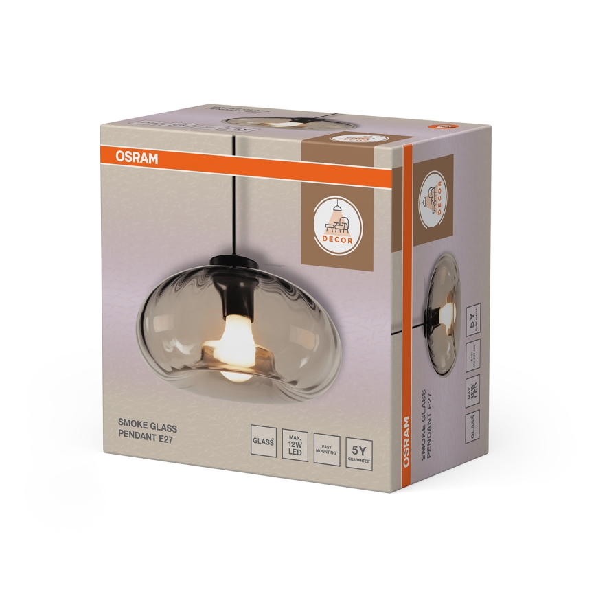 Osram - Rippvalgusti kaabliga DECOR SMOKE 1xE27/12W/230V läbimõõduga 28 cm must/suitsuhall