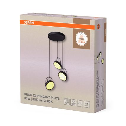 Osram - riputuskaabliga LED-rippvalgusti DECOR PUCK 3xLED/12W/230V CRI 90 must