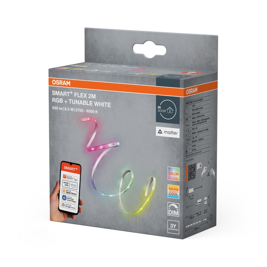 Osram - SMART+ FLEX 2m RGB+TW LED-riba, hämardatav, LED/8,5W/230V, 2700-6500K, Wi-Fi