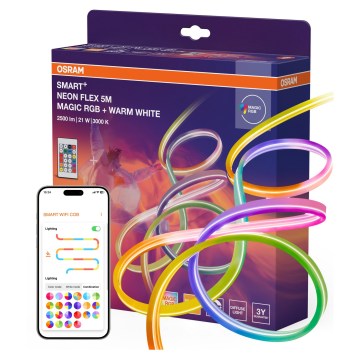 Osram SMART+ MAGIC 5 m väline LED-lint, RGBW, hämardatav, 21 W, 230 V, IP44, Wi‑Fi + kaugjuhtimispult