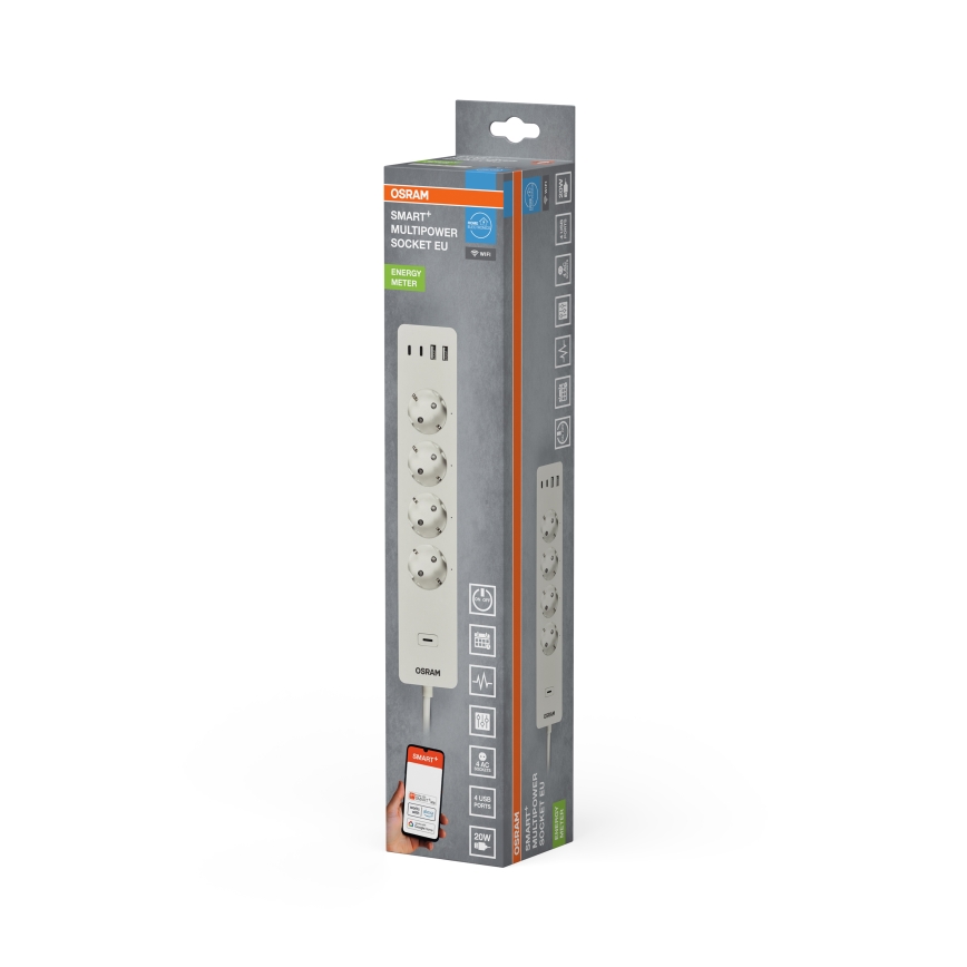 Osram - SMART+ pikendusjuhe 4Z, F-tüüp + 2xUSB-A + 2xUSB-C Wi‑Fi