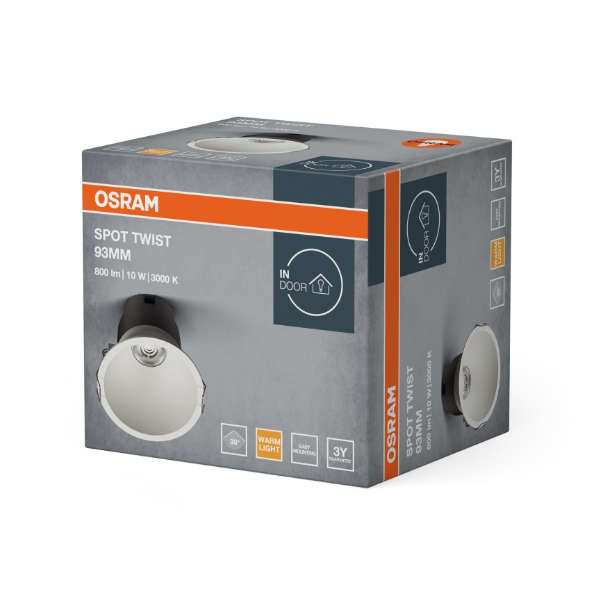 Osram - SPOT TWIST LED süvistatav laelamp 10 W, 230 V, 3000 K, ø 9,3 cm, valge