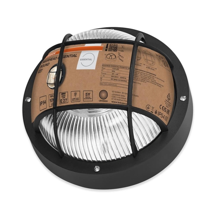 Osram - Välisseinale mõeldud seinavalgusti BULKHEAD 1xE27/10W/230V, läbimõõt 19 cm, IP54, must