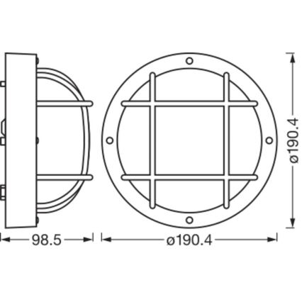 Osram - Välisseinale mõeldud seinavalgusti BULKHEAD 1xE27/10W/230V, läbimõõt 19 cm, IP54, must