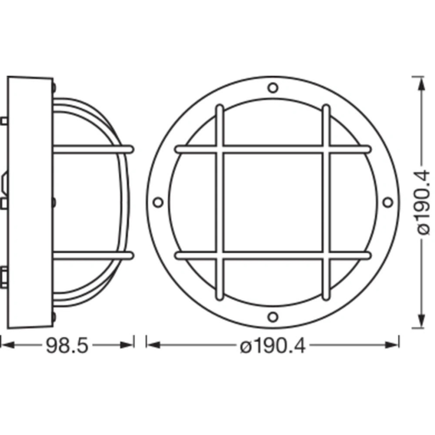 Osram - Välisseinale mõeldud seinavalgusti BULKHEAD 1xE27/10W/230V, läbimõõt 19 cm, IP54, must