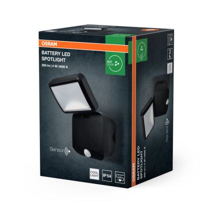 Osram - välisseinale paigaldatav LED-prožektor liikumisanduriga BATTERY LED/4W/4xD IP54