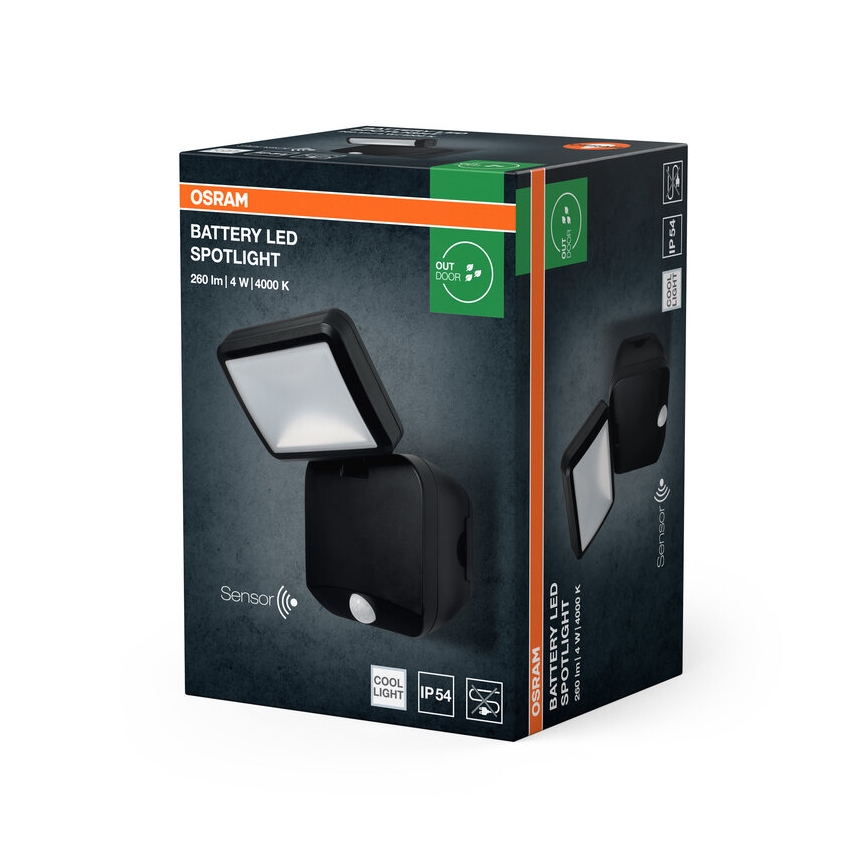 Osram - välisseinale paigaldatav LED-prožektor liikumisanduriga BATTERY LED/4W/4xD IP54
