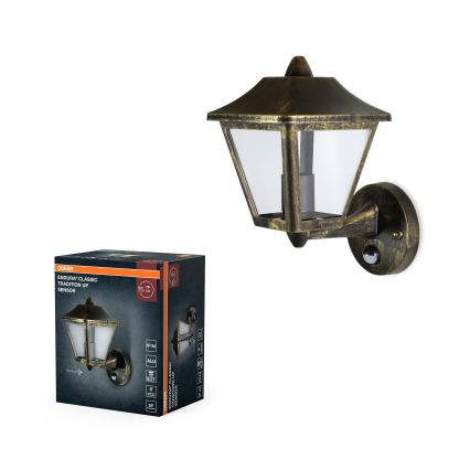 Osram - Väline seinalamp liikumisanduriga TRADITION UP 1xE27/60W/230V IP44 patina/kuldne