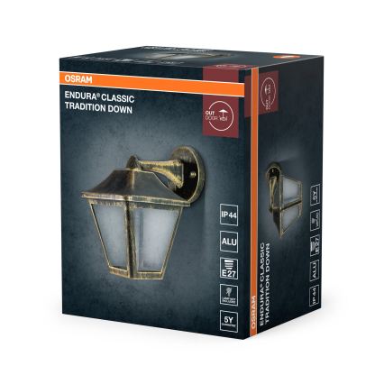 Osram - Välisseinavalgusti TRADITION DOWN 1xE27/60W/230V IP44 patina/kuldne