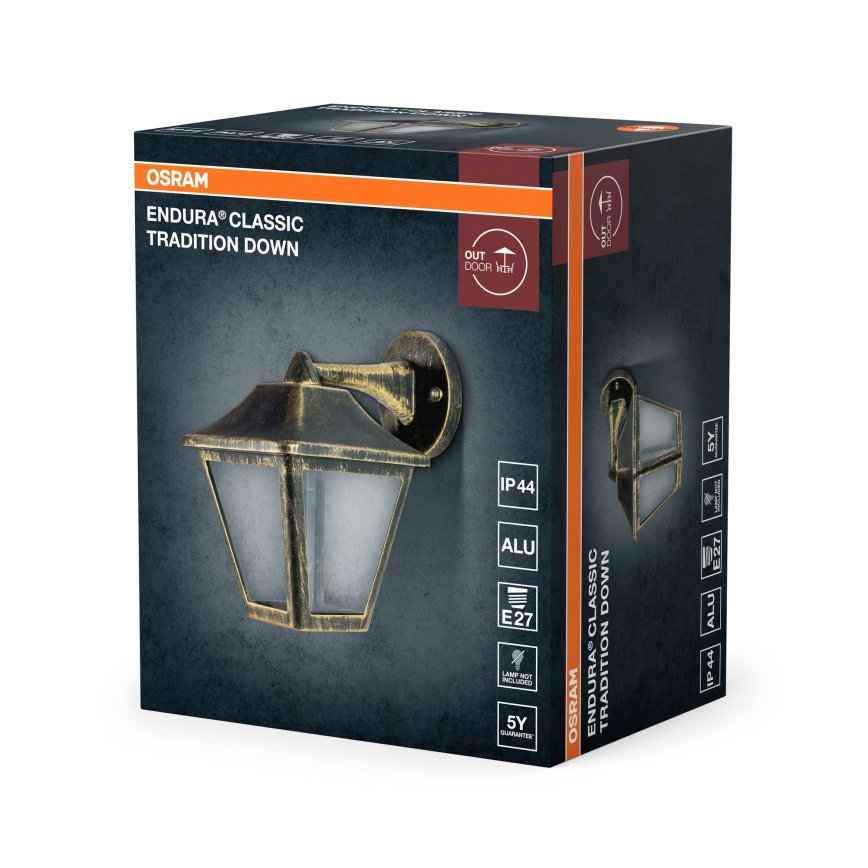 Osram - Välisseinavalgusti TRADITION DOWN 1xE27/60W/230V IP44 patina/kuldne