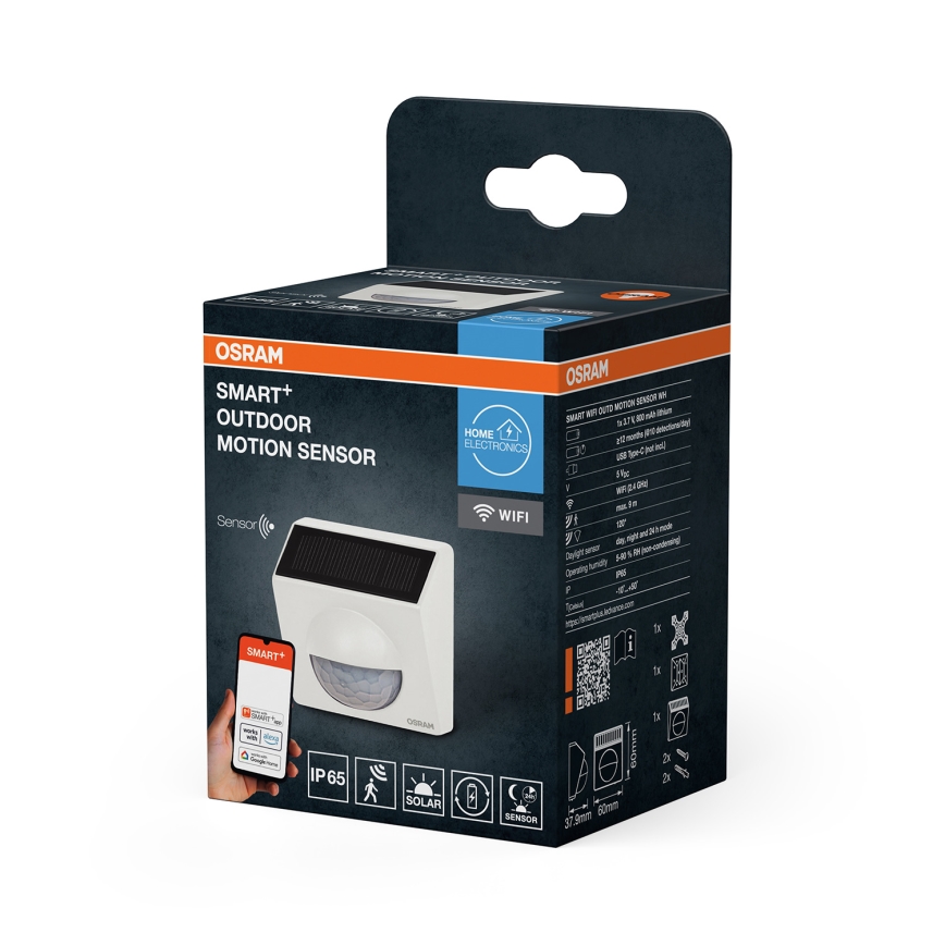 Osram - Välitingimustele mõeldud päikeseenergial töötav liikumisandur SMART+ 3,7 V valge IP65 Wi-Fi 800 mAh