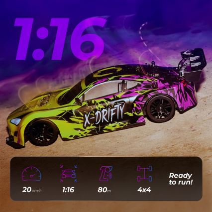 Overmax - kaugjuhitav RC-driftauto X-DRIFT 1000 mAh kollane/lilla