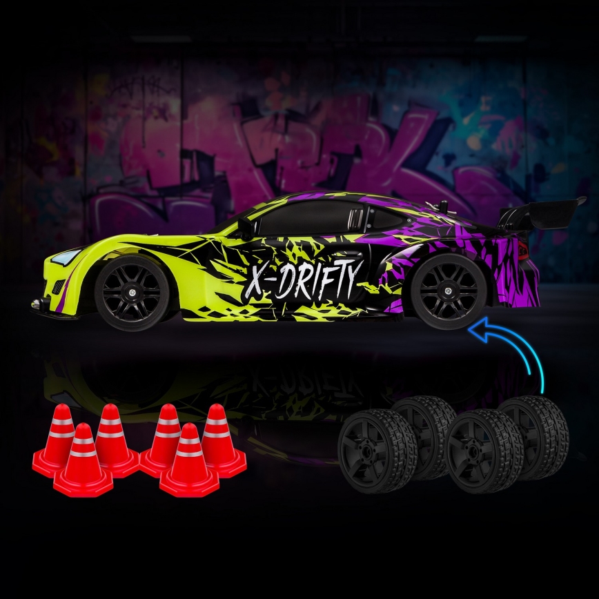Overmax - kaugjuhitav RC-driftauto X-DRIFT 1000 mAh kollane/lilla