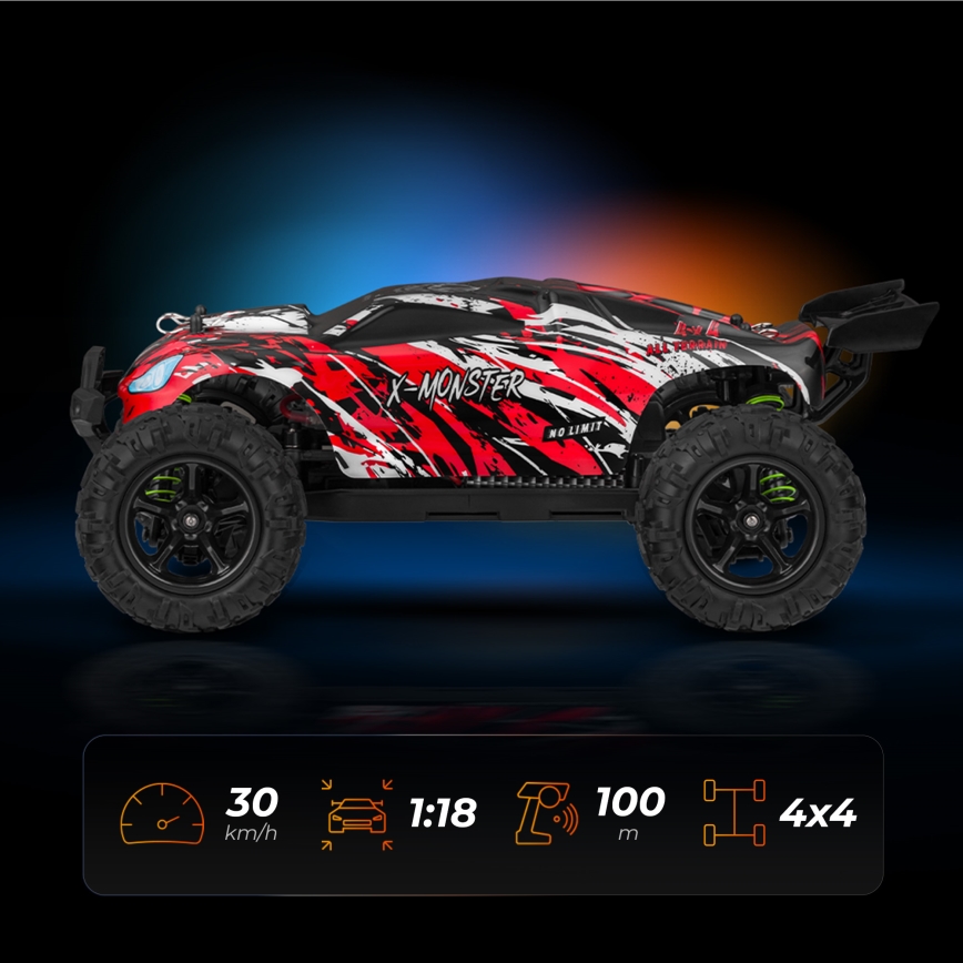 Overmax - pultiga juhitav RC-auto X-MONSTER 3.5 1700 mAh must/punane/roheline