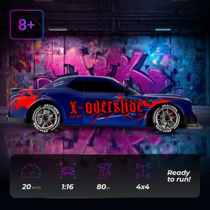 Overmax - RC driftauto kaugjuhtimispuldiga X-OVERSLIDE 1000 mAh must/roheline/sinine/punane