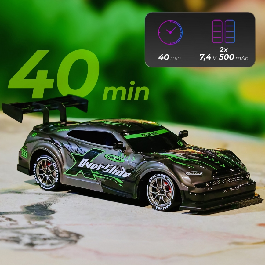 Overmax - RC driftauto kaugjuhtimispuldiga X-OVERSLIDE 1000 mAh must/roheline/sinine/punane