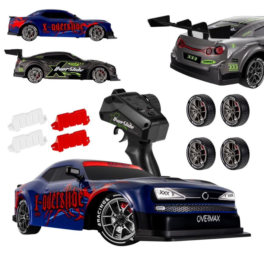 Overmax - RC driftauto kaugjuhtimispuldiga X-OVERSLIDE 1000 mAh must/roheline/sinine/punane