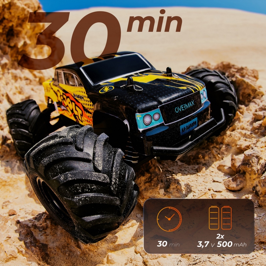 Overmax - X-JOLT kaugjuhtimisega RC-auto, 1000 mAh, must/kollane