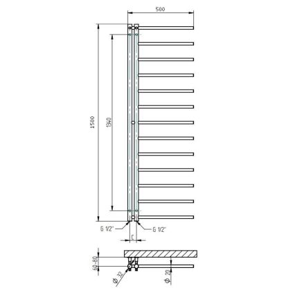P.M.H. AP2C - Vannitoa rätikukuivati APOLLO 219W 150 cm parem/läikiv kroom