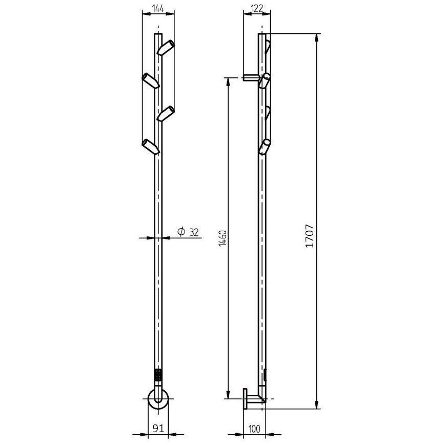 P.M.H. LS1B - Elektriline rätikukuivati LISA 24W/230V 170 cm IP44 must