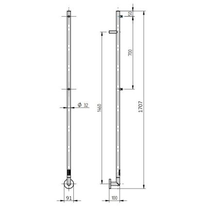 P.M.H. OL1B - Elektriline rätikuivati OLE 24W/230V 170 cm IP44 must