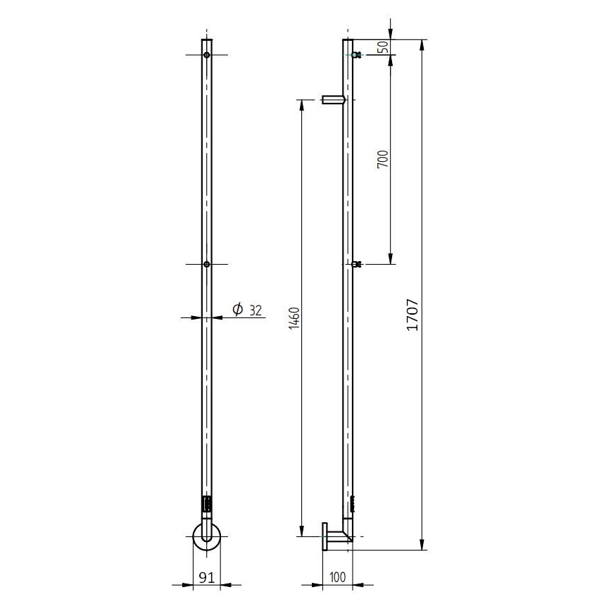 P.M.H. OL1B - Elektriline rätikuivati OLE 24W/230V 170 cm IP44 must