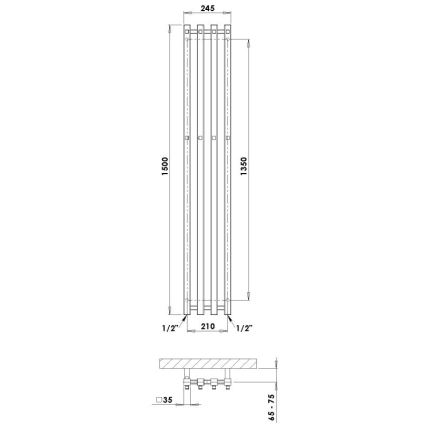 P.M.H. P2W/4 - Vannitoa rätikuivati PLUTO 406W 150 cm valge